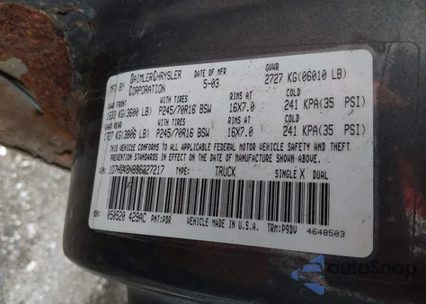 2003 Dodge Dakota Slt z USA, uszkodzony, nr VIN 1D7HG48N83S327217